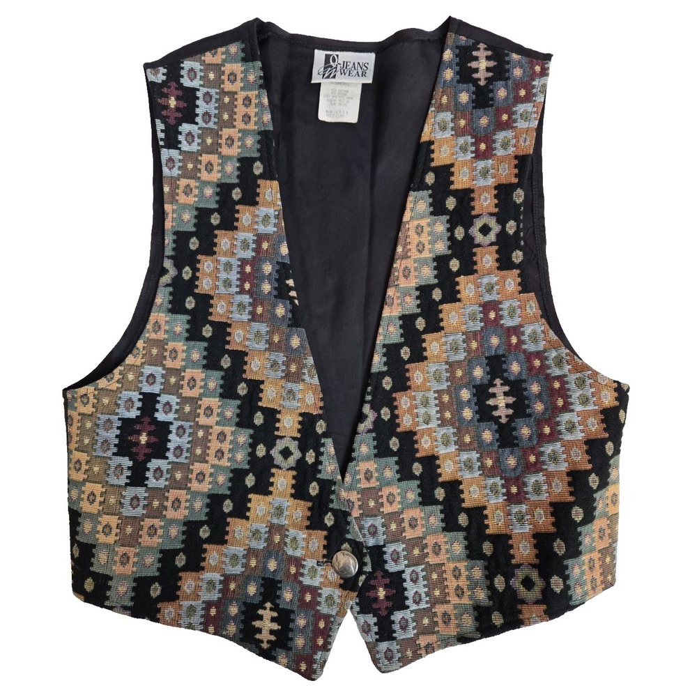 Jeans Wear Women's VTG Medium Southwest‎ Tapestry Vest with USA Nickel Button